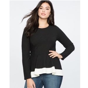 Eloquii Ribbed Long Sleeve Top With Contrast Trim